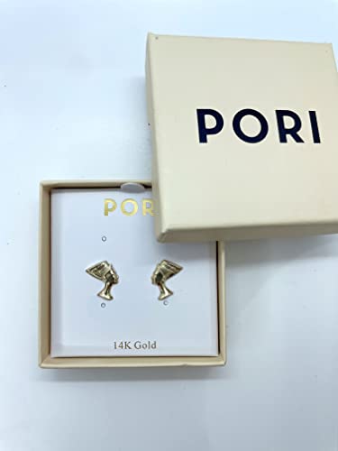 14K Yellow Gold Nefertiti Egyptian Queen Stud Earrings With Butterfly Backings For Women #TOP2