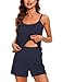 YYA Soft Pajama Set for Women, V Neck Top and Pajama Shorts Pj with Pleated Sleepwear Navy Blue XXL