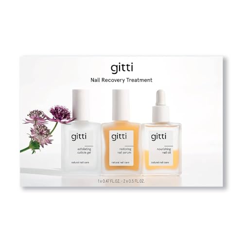 gitti Nail Recovery Treatment l Gift Set I Restoring Nail Serum, Nourishing Nail Oil, and Exfoliating Cuticle Gel I Plant-based, Non-Toxic, 30-Free, Natural Ingredients, Cruelty-Free, Vegan, Pack of 3