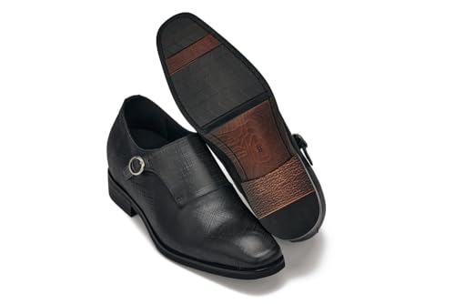 Image of CALTO Men's Invisible Height Increasing Elevator Shoes - Black Leather Slip-on Lightweight Formal Dress Loafers- 2.8 Inches Taller - Y1180 - Size 6.5 D(M) US
