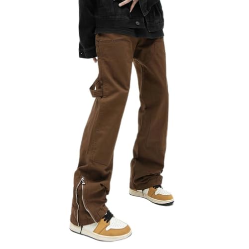 Jean micro-évasé marron café pour homme style rétro américain - 2