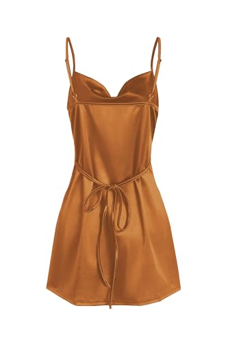 ZAFUL Women's Satin Sleeveless Spaghetti Strap Mini Dress Sexy Slip Cowl Neck Silky Cocktail Party Dresses