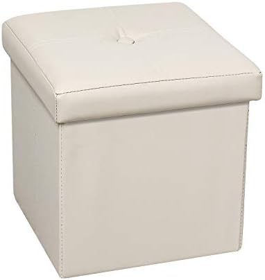 Bonlife Small Ottoman Storage Boxes with Lids Faux Leather Foot Stool,Toy Chest Footrest Cube for Kids Storage Box Furniture Brown 11.8 in(30cm)