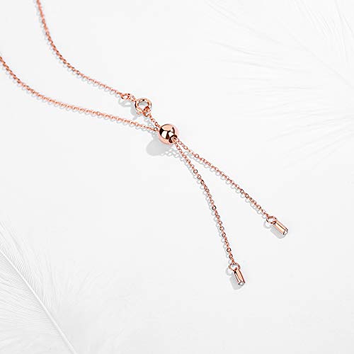Rose Gold Butterfly Knot Bow Pendant Necklace Sterling Silver Cubic Zirconia Chain Adjustable 18.5" Max3
