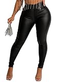 Zebaexf Sexy Leather Pants for Women, Black High Waisted Butt Lifting Stretch Leather Pants