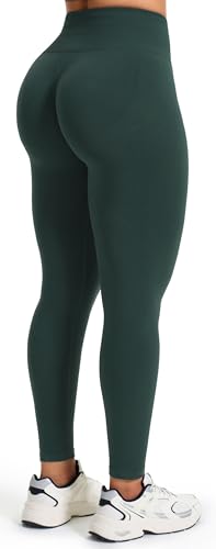 JOYSPELS Gym Leggings for Women Seamless Ruched Scrunch Bums Lifting Workout Activewear Leggings High Waist Tummy Control Yoga Pants UK Rain Forest Green M - Image 3