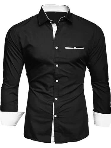 Comdecevis Men's Regular Fit Dress Shirts Long Sleeve Stretch Wrinkle-Free Business Casual Button Down Shirt with Pocket Black