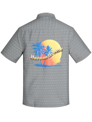 Havana Breeze Mens Hawaiian Shirt Short Sleeve Plaid Beach Shirts Casual Relaxed-Fit Print Camp Shirts Grey Plaid XL - image 4
