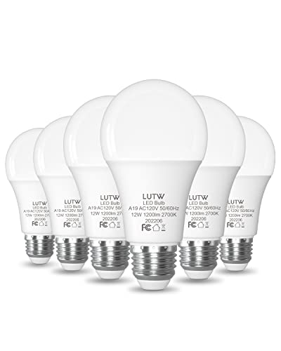 Image of LUTW LED Light Bulbs 100 Watts Equivalent, 1200 Lumen Standard LED Bulb, 12W E26 Base Warm White 2700K Non-Dimmable, Perfect for Bedroom and Living Room Lighting, 6 Pack