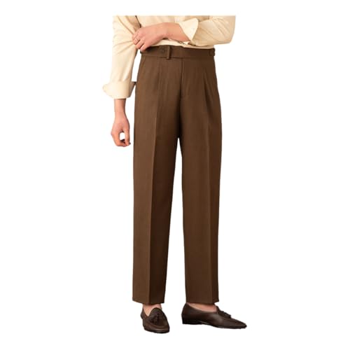 Men's Classic Pleated High-Waisted Dress Pants Business Casual