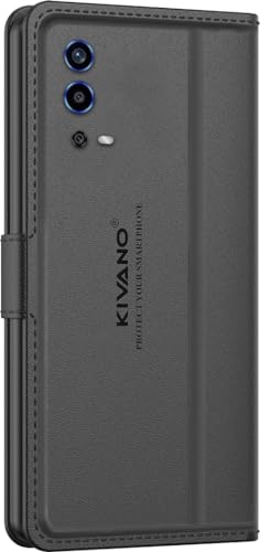 Image of KIVANO LUXE Compatible for Oppo A55 Luxury Handmade Leather Magnetic Flip Folio Case | Card Holder & Kickstand | Slim Protective Cover | Unisex - Black