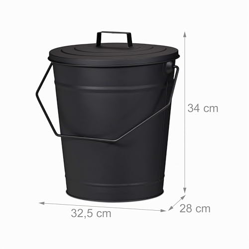 Miniatura 4 de Relaxdays Cubo Cenizas Con Tapa, 12 Litros, Accesorio Chimenea, Estufa, Bbq, Con Asa, Para Carbón Y Ceniza, Acero, Negro
