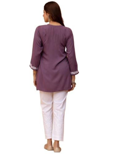 Image of Sidhidata Women Rayon Regular Stylish Kurti with 3 /4 Sleeves & Beautiful Neck Embroidery Ideal for Casual Office Wear & Everyday Comfort (Kurti Angell)