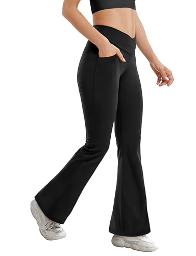 Buauty Black Flare Leggings for Women, High-Waisted Crossover Yoga Flared Pants Bootcut Casual Gym Workout Clothes3