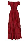 Kranchungel Women Renaissance Dress Pirate Peasant Wench Irish Costume Medieval Boho Chemise Faire Gown Maxi Long Dress Wine Red Small