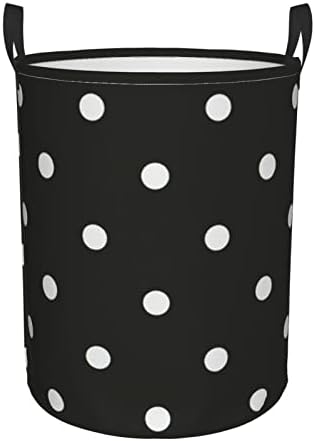 Round Single Black And White Polka Dot Dirty Laundry Hamper,Storage Bin Organizer Laundry Hamper Portable Laundry
