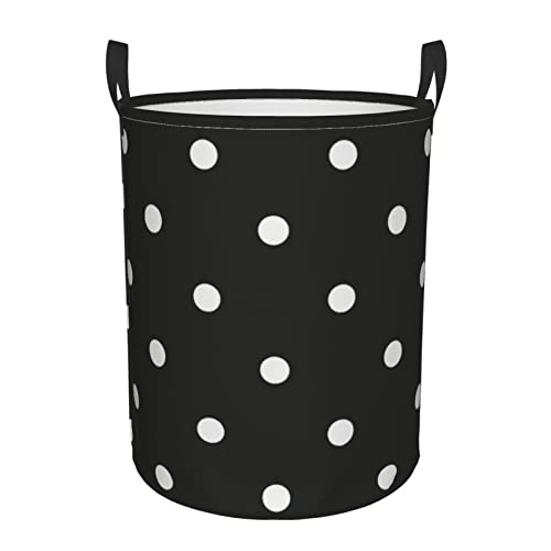 Round Single Black And White Polka Dot Dirty Laundry Hamper,Storage Bin Organizer Laundry Hamper Portable Laundry #TOP26
