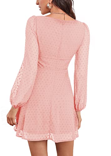 Image of LYANER Women's Polka Dots Square Neck A line Long Sleeve Swiss Dots Mini Dress