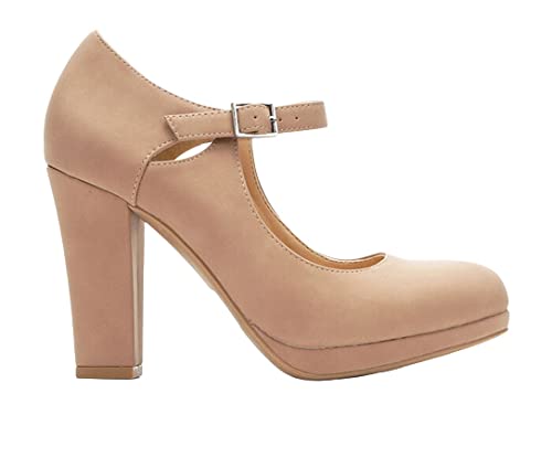 City Classified Women's Closed Toe Ankle Strap Block Heel Pump Shoe Rosy Taupe 10