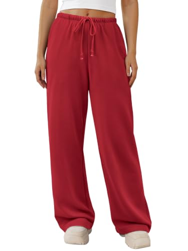 ATHMILE Womens Red Wide Leg Sweatpants Long Straight Streetwear Drawstring Low Waist Casual Loose Baggy Workout Pants 2026