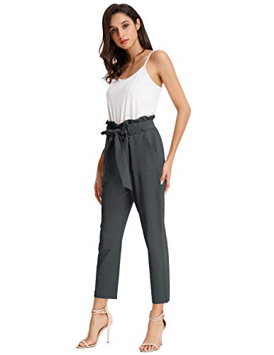 Grace Karin Women's Cropped Paper Bag Waist Pants With Pockets (Charcoal Gray, Xxx-Large) #TOP2