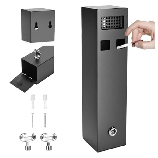 Trendecor Cenicero de pared para exteriores, 29 x 7 x 7 cm, con material de montaje, llaves, resistente a la intemperie, para oficinas, restaurantes, hoteles, jardín, calle, color negro mate