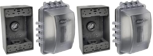 Image of Sealproof 1-Gang Weatherproof Exterior in Use Outlet Cover and Box Kit - Metallic Electrical Outlet Box and UL Extra Duty, Lockable, in Use Outdoor Outlet Cover - Horizontal /Vertical Use (Pack of 2)