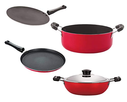 Nirlon Kitchen Utensils Aluminum Non-Stick Cookware Set of 4 Pieces (2.6mm_CT11_DKD(M)_Cass22_FT12)