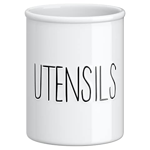 Barnyard Designs Ceramic Farmhouse Kitchen Utensil Holder for Countertop, Decorative Kitchen Utensil Holder, Large Kitchen Utensil Holder for Kitchen Counter, Utensil Crock Spatula Holder, 7" (White) Cover