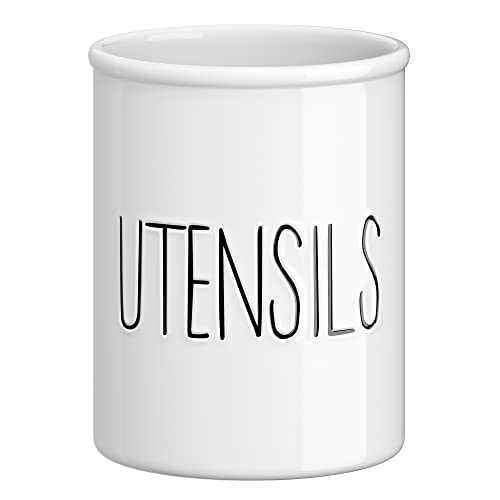 Barnyard Designs Ceramic Farmhouse Kitchen Utensil Holder for Countertop, Decorative Kitchen Utensil Crock for Counter, Spatula Holder, 7" (White) by Barnyard Designs - Used condition - US$16.47