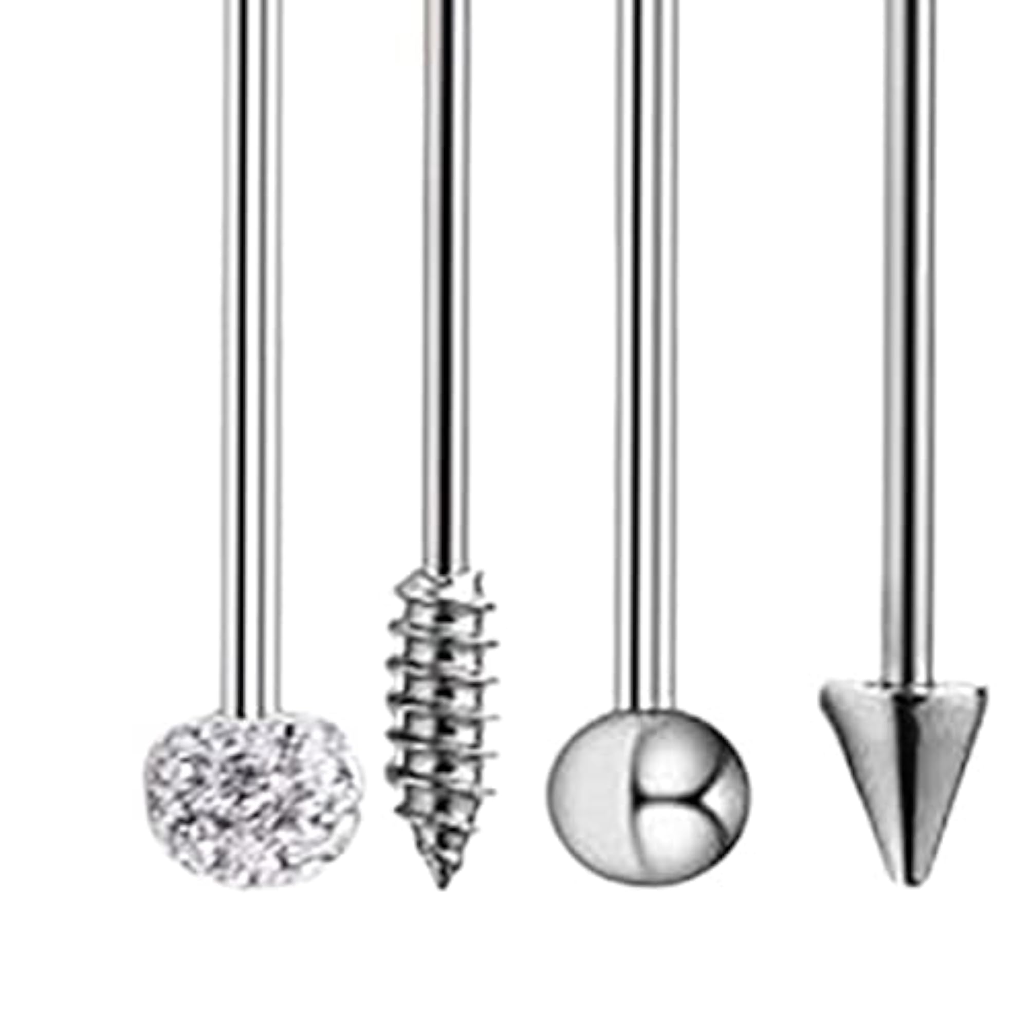 4pc Stainless Steel Industrial Barbell Earrings Set, Silver