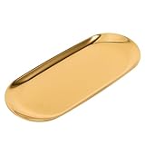 DOITOOL Ovales Edelstahl Schmuck tablett Gold Schmuckhalter Ablageschale für Ohrringe und Dekoration Kratzfest Pflegeleicht Vielseitig Einsetzbar für Zuhause Büro und Schmuckgeschäft