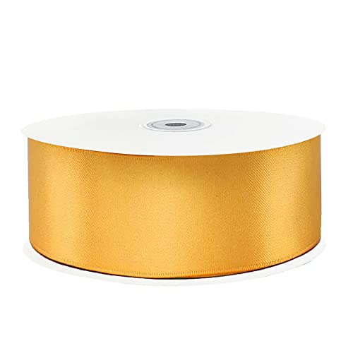 Image of Solid Color Double Faced Gold Satin Ribbon 2 inch X 50 Yards, Ribbons Perfect for Crafts, Wedding Decor, Bow Making, Sewing, Gift Package Wrapping and More