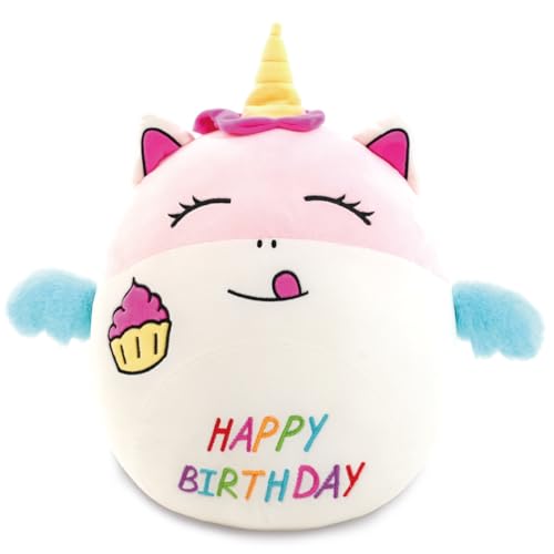 AmyToo 17" Birthday Unicorn Plush Pillow, Cute Soft Unicorn Stuffed