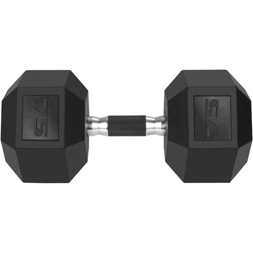 LIFERUN Rubber Grip Dumbbells Rubber Coated Cast Iron, with Anti-Slip Hex Black Dumbbell, Free Weights Dumbbell Set, 75lb dumbbell Single