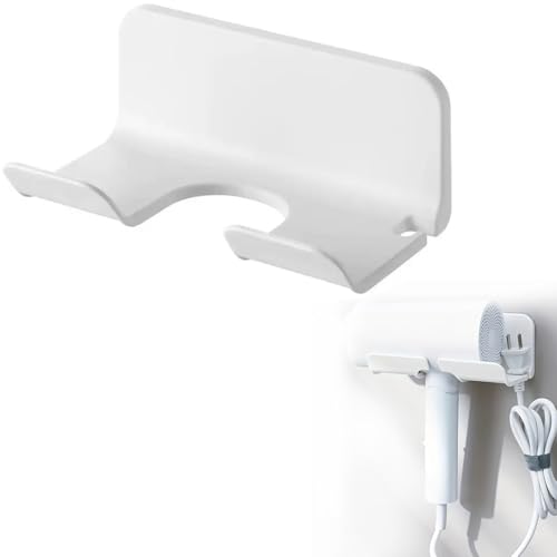 XINCHENG Hair Dryer Holder Wall Mounted, Self-Adhesive Hairdryer Holder, Blow Dryer Hanger Hook with Plug Cord Organizer Rack for Bathroom Cabinet Door