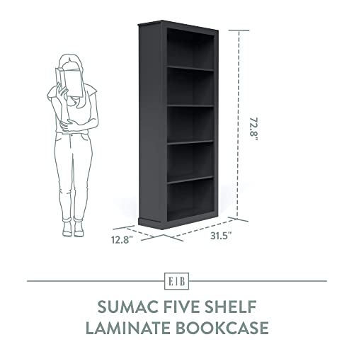 Edenbrook Sumac Bookcase, 5-Shelf Organizer For Bedroom Furniture Or Home Office Furniture, White Bookshelf 12.8D X 31.5W X 72.8H In #TOP1
