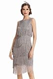 Coucoland 1920s Kleid Damen Runder Ausschnitt Elegant Abendkleid mit Multi Schichten Fransen 20er Jahre Retro Stil Great Gatsby Cocktail Party Damen Fasching Kostüm Kleid (Grau, S)