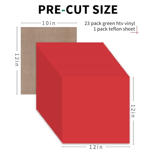 Image of HTVRONT Red HTV Heat Transfer Vinyl Bundle: 24 Pack 12 inchx12 inch Iron on Vinyl Sheets for T-Shirt (1 PTFE Sheet Included), PU HTV Easy to Cut & Weed for Heat Design