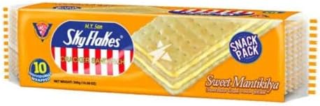 M.Y. San SkyFlakes Crackers Sandwich Cream Filling Filipino Crispy Snacks (10 Pcs) 300g - Sweet Mantikilya Butter Cream Filling