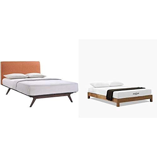 Modway Tracy Queen Wood Bed In Cappuccino Orange With Modway Aveline 8" Gel Infused Memory Foam Queen Mattress With Certipur-Us Certified Foam #TOP16