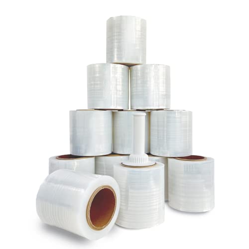 8NET 5" x 1000' 80 Gauge Mini Stretch Wrap Roll with Handle, 12 Rolls, Clear, Heavy Duty Small Plastic Cling Shrink Film for Pallets Moving Storing