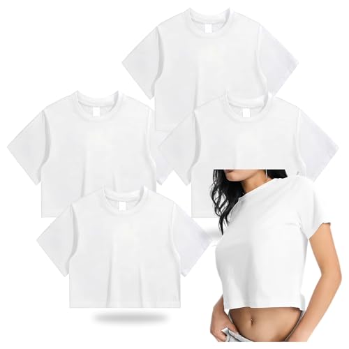 4 Pack Women's Polyester Blank Sublimation Crop T-Shirts, Crop Tops for Women for Sublimation Tie Dye Heat Press
