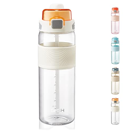 Cmsh Sport Water Bottle 24Oz&32Oz Large Diameter Flip Top Water Bottle With Straw & Anti-Scalding,One-Click Open,Two Ways To Drink, Suitable For All Occasions Sports Fitness Leisure（32Oz-White #TOP1