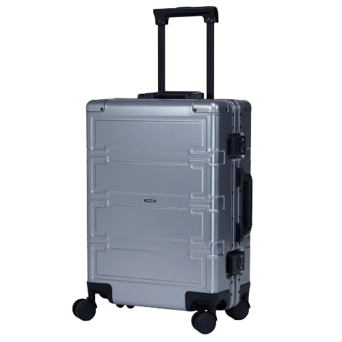Verage Luxe Guardian+ Full Aluminium Body Cabin Size Luggage with Zipperless Frame Closure & Dual TSA Approved Clasp Locks Spinner Suitcase Trolley Bag for Travel (Gun Metal 20”/56 Cms)