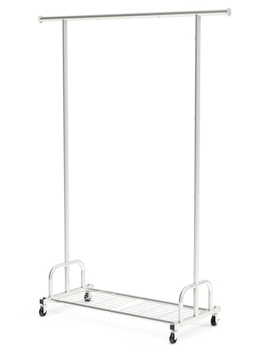 Sakugi ミニマリスト シングルバー衣類ラック、キャスター付き、家庭用収納用のスタンド式衣料ラック、シルバー、Z2
