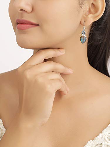 Yotreasure 1.65" Labradorite Blue Topaz Sterling Silver Dangle Earrings #TOP1