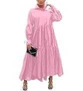Women's Long Sleeve Maxi Shirt Dress Elegant Button Down Loose Swing Party Dress