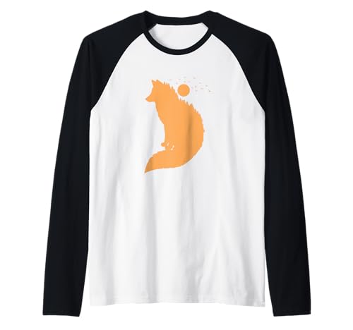 Image of Fox in front of Moon red Fox Wild Animal Raglan Baseball Tee