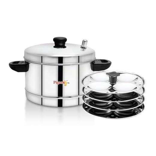 Pigeon Classic Stainless Steel Idli Cooker with Whistle Indicator | Idly Cooker Pot | Steel Idli Maker with Silver Lid - 4 Plates (for 16 Idlies)